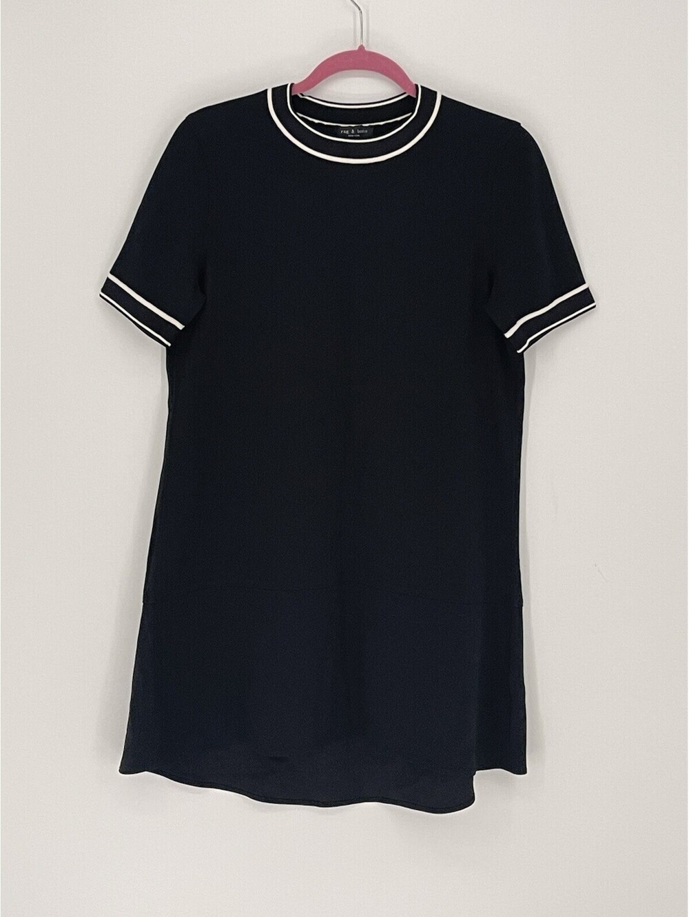 Rag & Bone XS Black T-Shirt Dress White Trim Short Sleeve A-Line